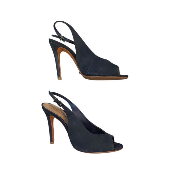 Schutz Navy Suede‎ Peep Toe Slingback Heel Size 7 B - Picture 6 of 7